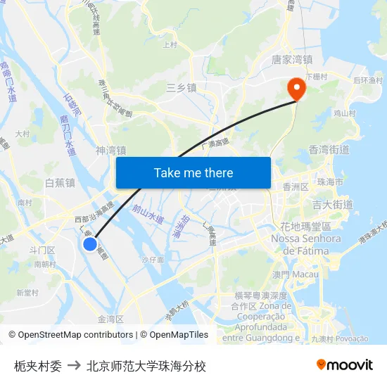 栀夹村委 to 北京师范大学珠海分校 map