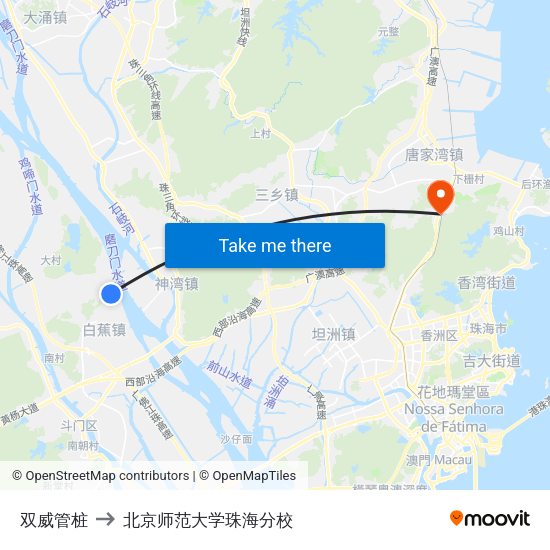 双威管桩 to 北京师范大学珠海分校 map