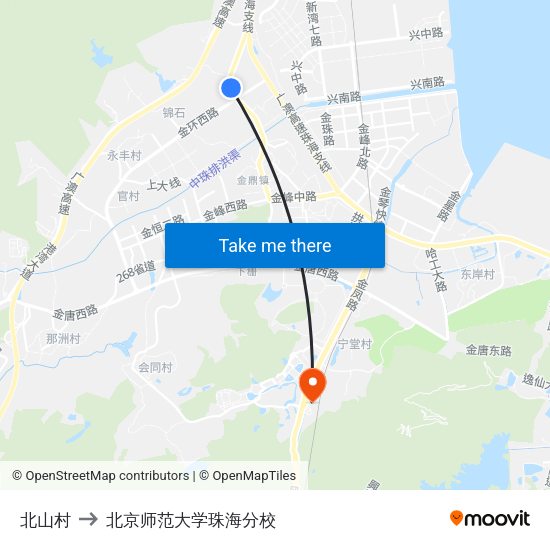 北山村 to 北京师范大学珠海分校 map