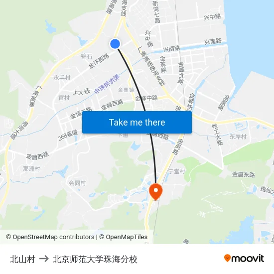 北山村 to 北京师范大学珠海分校 map