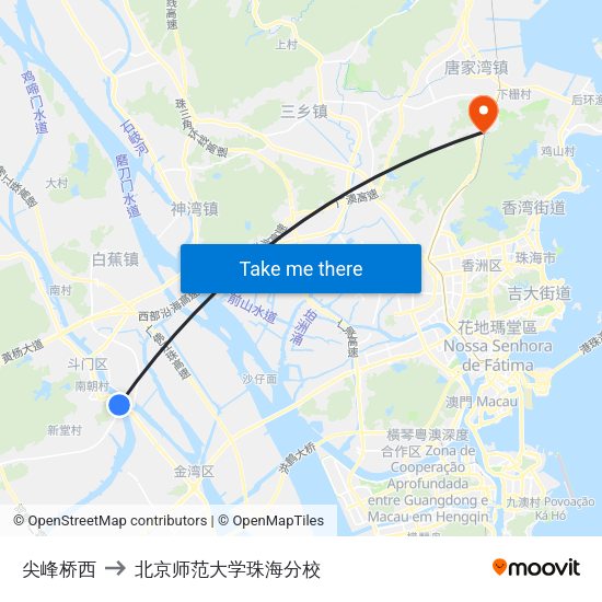 尖峰桥西 to 北京师范大学珠海分校 map