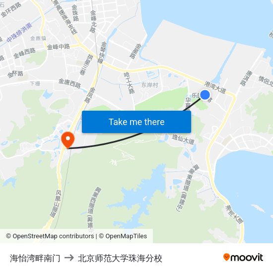 海怡湾畔南门 to 北京师范大学珠海分校 map