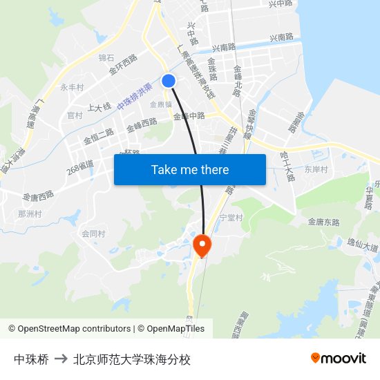 中珠桥 to 北京师范大学珠海分校 map