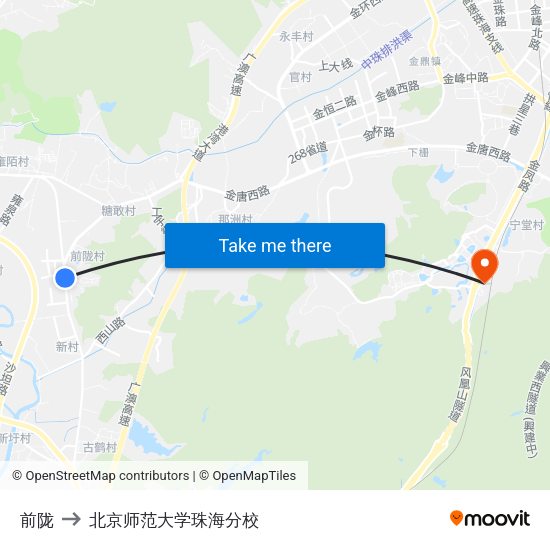 前陇 to 北京师范大学珠海分校 map