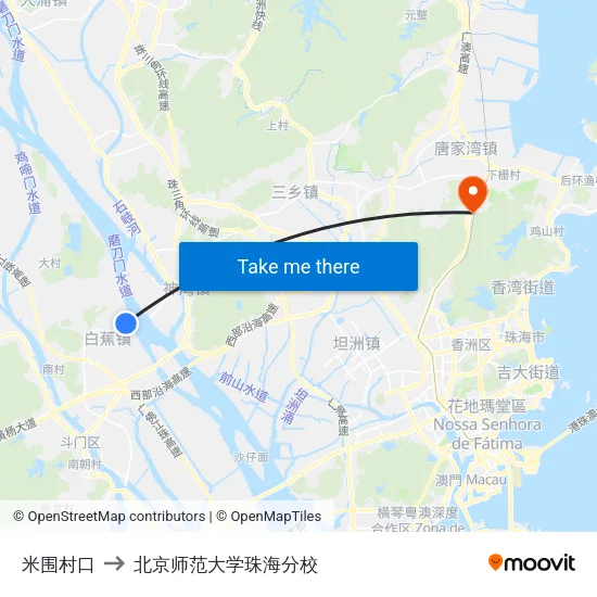 米围村口 to 北京师范大学珠海分校 map