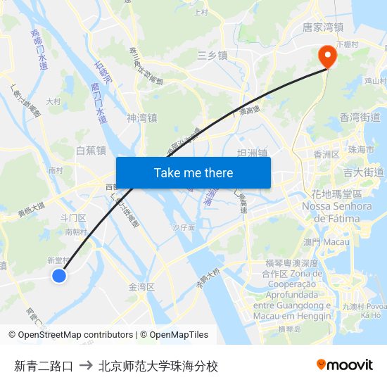 新青二路口 to 北京师范大学珠海分校 map