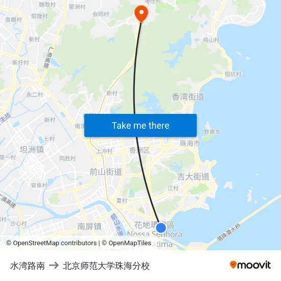 水湾路南 to 北京师范大学珠海分校 map
