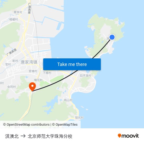 淇澳北 to 北京师范大学珠海分校 map