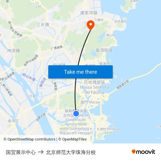 国贸展示中心 to 北京师范大学珠海分校 map