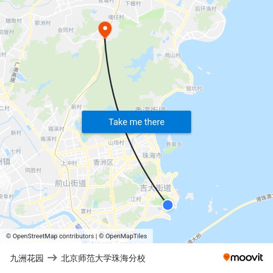 九洲花园 to 北京师范大学珠海分校 map