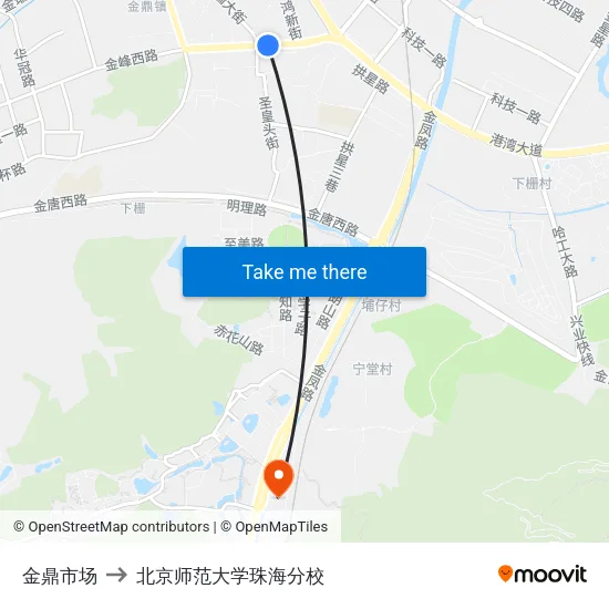 金鼎市场 to 北京师范大学珠海分校 map