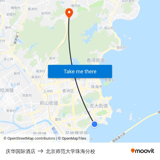 庆华国际酒店 to 北京师范大学珠海分校 map