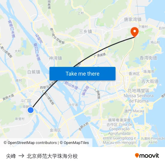 尖峰 to 北京师范大学珠海分校 map