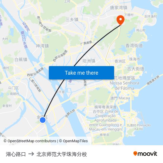 湖心路口 to 北京师范大学珠海分校 map