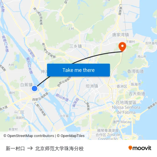 新一村口 to 北京师范大学珠海分校 map