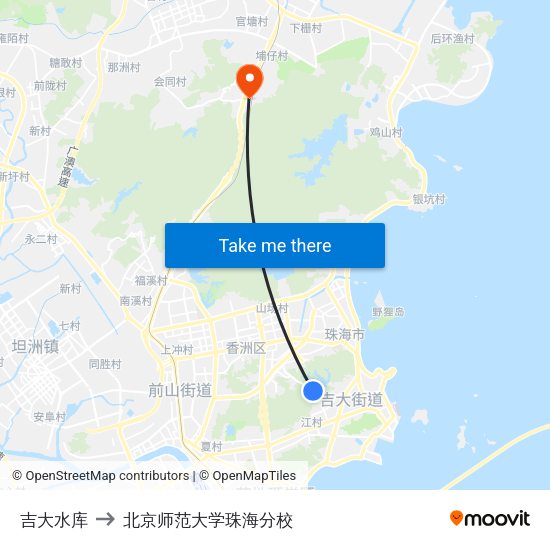 吉大水库 to 北京师范大学珠海分校 map