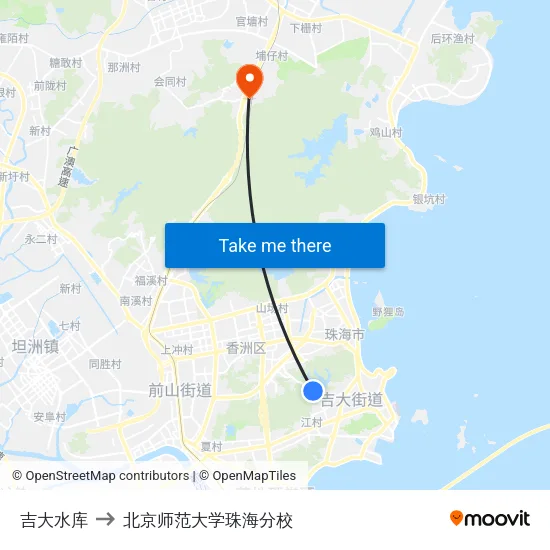 吉大水库 to 北京师范大学珠海分校 map