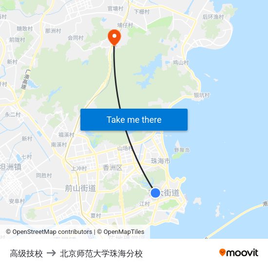 高级技校 to 北京师范大学珠海分校 map