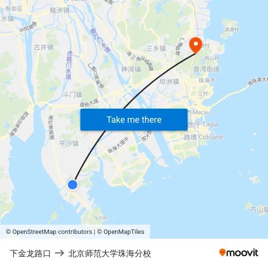 下金龙路口 to 北京师范大学珠海分校 map