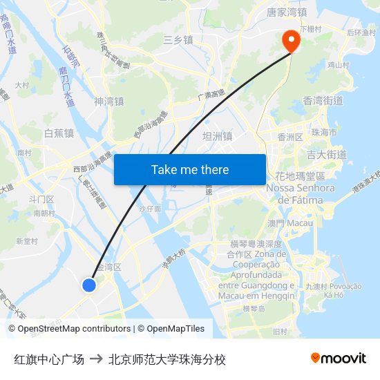 红旗中心广场 to 北京师范大学珠海分校 map