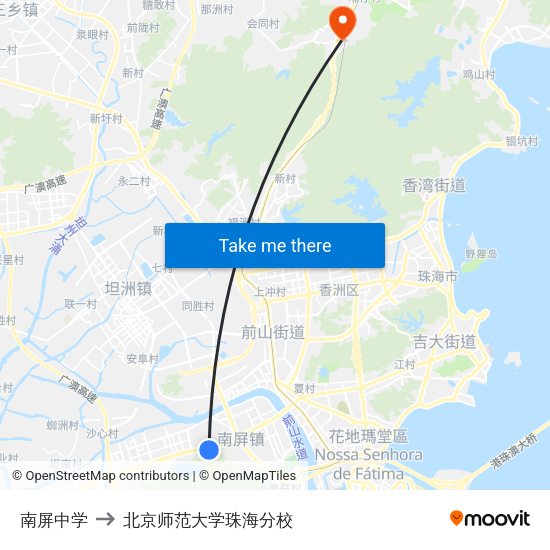 南屏中学 to 北京师范大学珠海分校 map