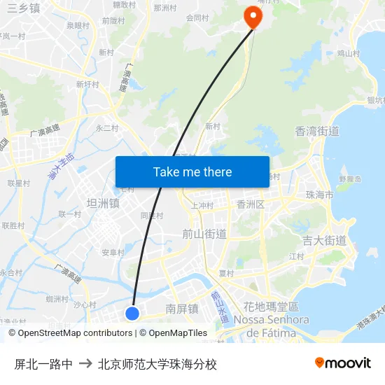 屏北一路中 to 北京师范大学珠海分校 map