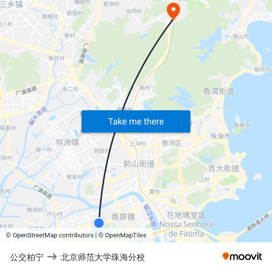 公交柏宁 to 北京师范大学珠海分校 map