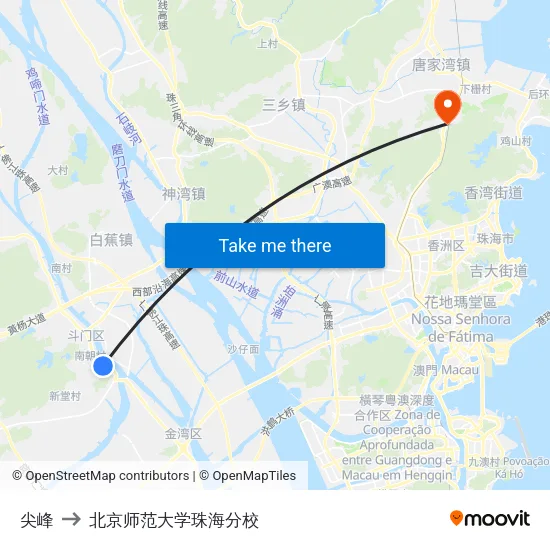 尖峰 to 北京师范大学珠海分校 map