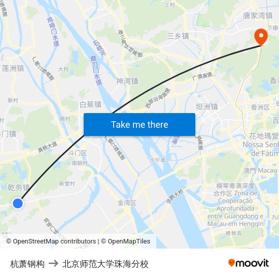 杭萧钢构 to 北京师范大学珠海分校 map