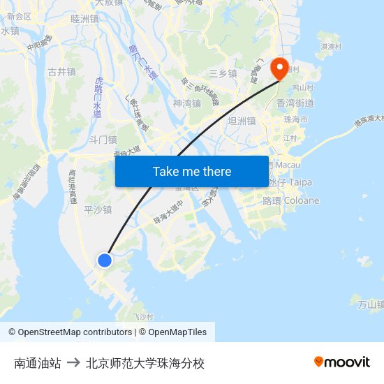 南通油站 to 北京师范大学珠海分校 map