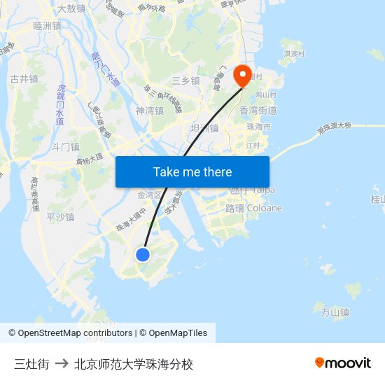三灶街 to 北京师范大学珠海分校 map