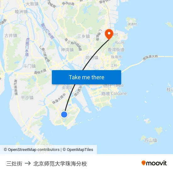 三灶街 to 北京师范大学珠海分校 map