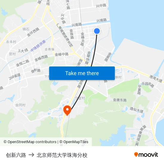 创新六路 to 北京师范大学珠海分校 map