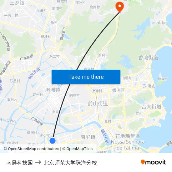 南屏科技园 to 北京师范大学珠海分校 map