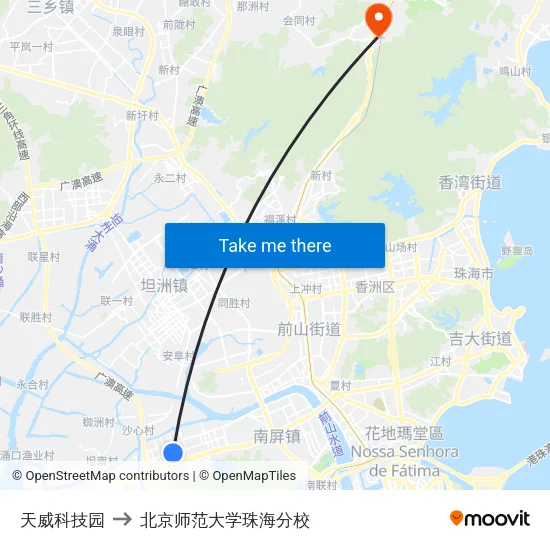 天威科技园 to 北京师范大学珠海分校 map