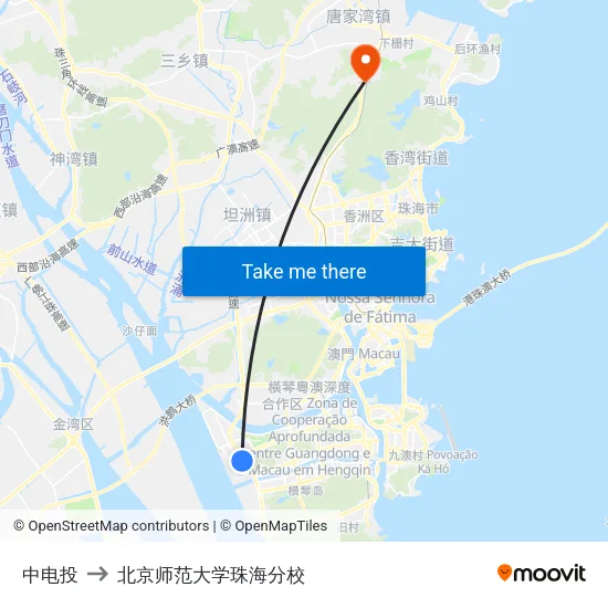 中电投 to 北京师范大学珠海分校 map