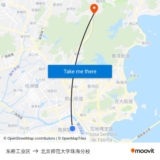 东桥工业区 to 北京师范大学珠海分校 map