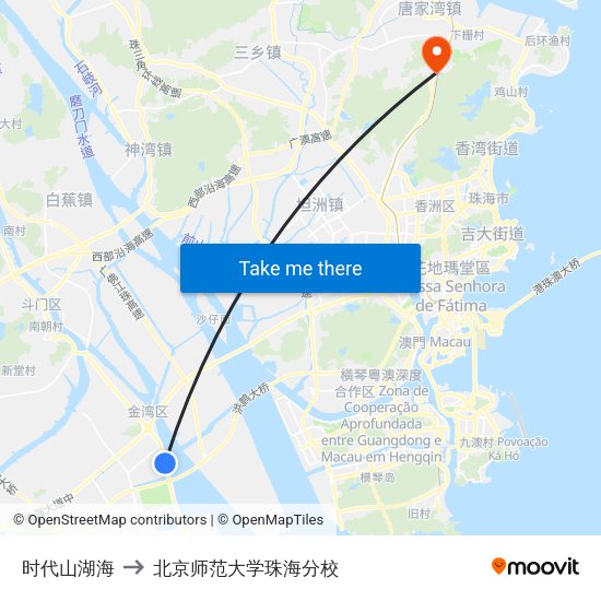 时代山湖海 to 北京师范大学珠海分校 map