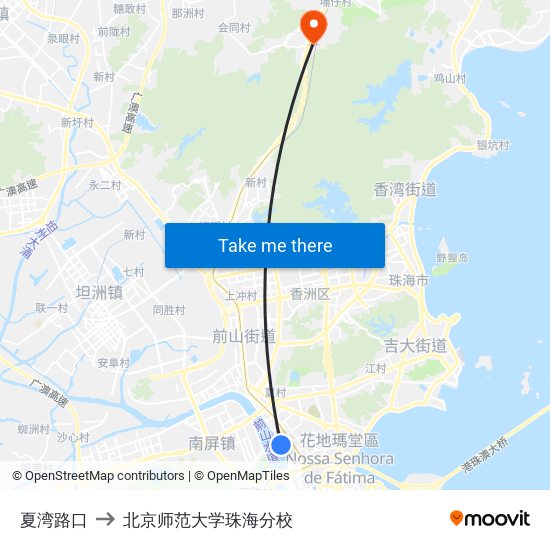 夏湾路口 to 北京师范大学珠海分校 map