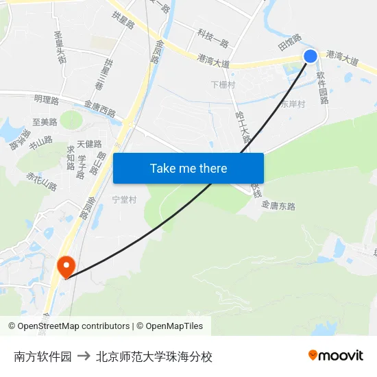 南方软件园 to 北京师范大学珠海分校 map
