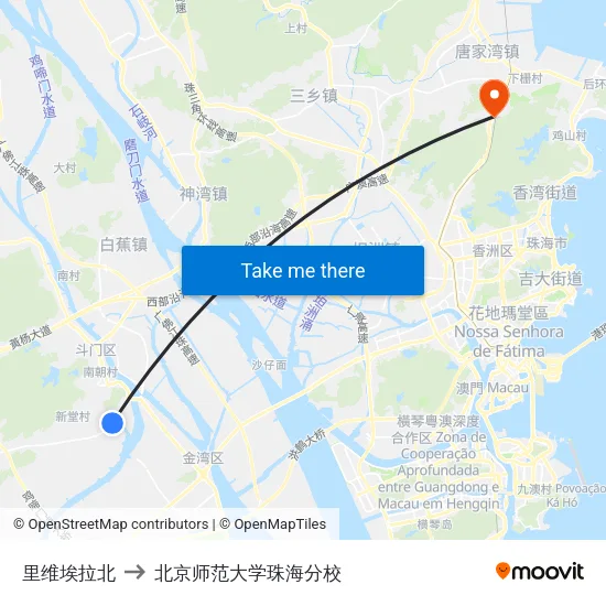 里维埃拉北 to 北京师范大学珠海分校 map