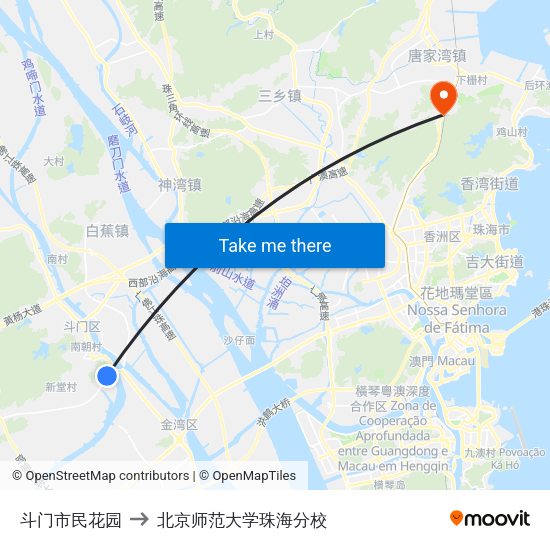 斗门市民花园 to 北京师范大学珠海分校 map
