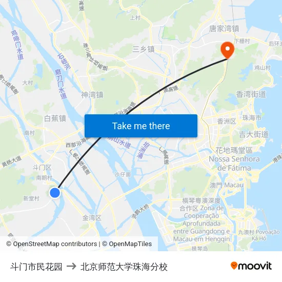 斗门市民花园 to 北京师范大学珠海分校 map