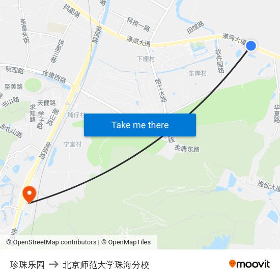 珍珠乐园 to 北京师范大学珠海分校 map