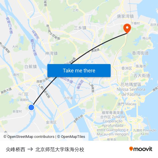 尖峰桥西 to 北京师范大学珠海分校 map