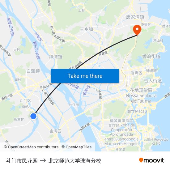 斗门市民花园 to 北京师范大学珠海分校 map