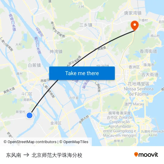 东风南 to 北京师范大学珠海分校 map