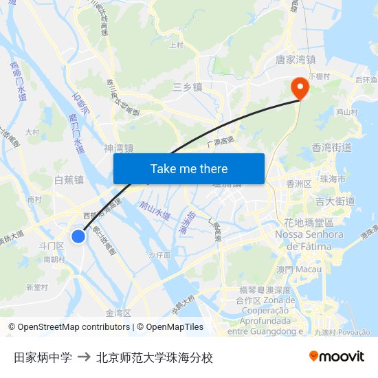 田家炳中学 to 北京师范大学珠海分校 map