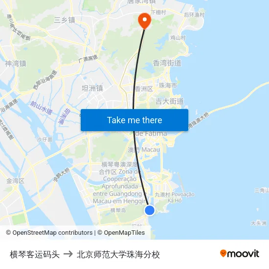 横琴客运码头 to 北京师范大学珠海分校 map
