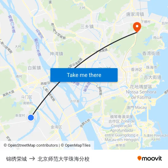 锦绣荣城 to 北京师范大学珠海分校 map